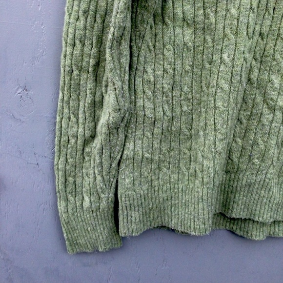 LL Bean Women's 80% Lambs Wool Cable Sweater Crewneck Green  Knit Sweater - Picture 6 of 11